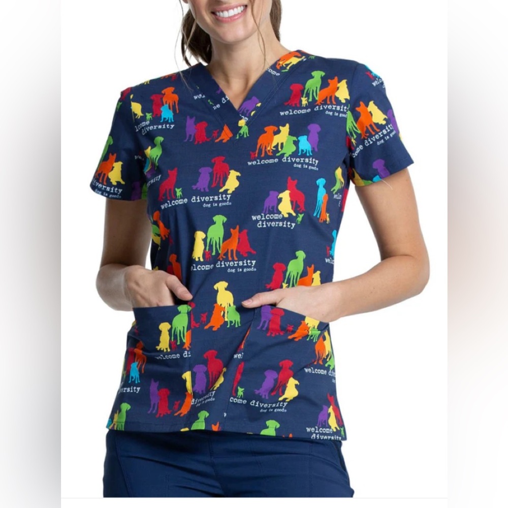 Colorful Animal Print Scrub Top size Large